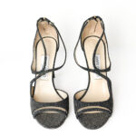 Jimmy Choo Black Glitter Suede and PVC Strappy Sandals Size 37 - Image 4