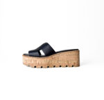 Hermès Black Calfskin & Cork Platform Eze 30 Wedge Sandals – Size 39 - Image 2
